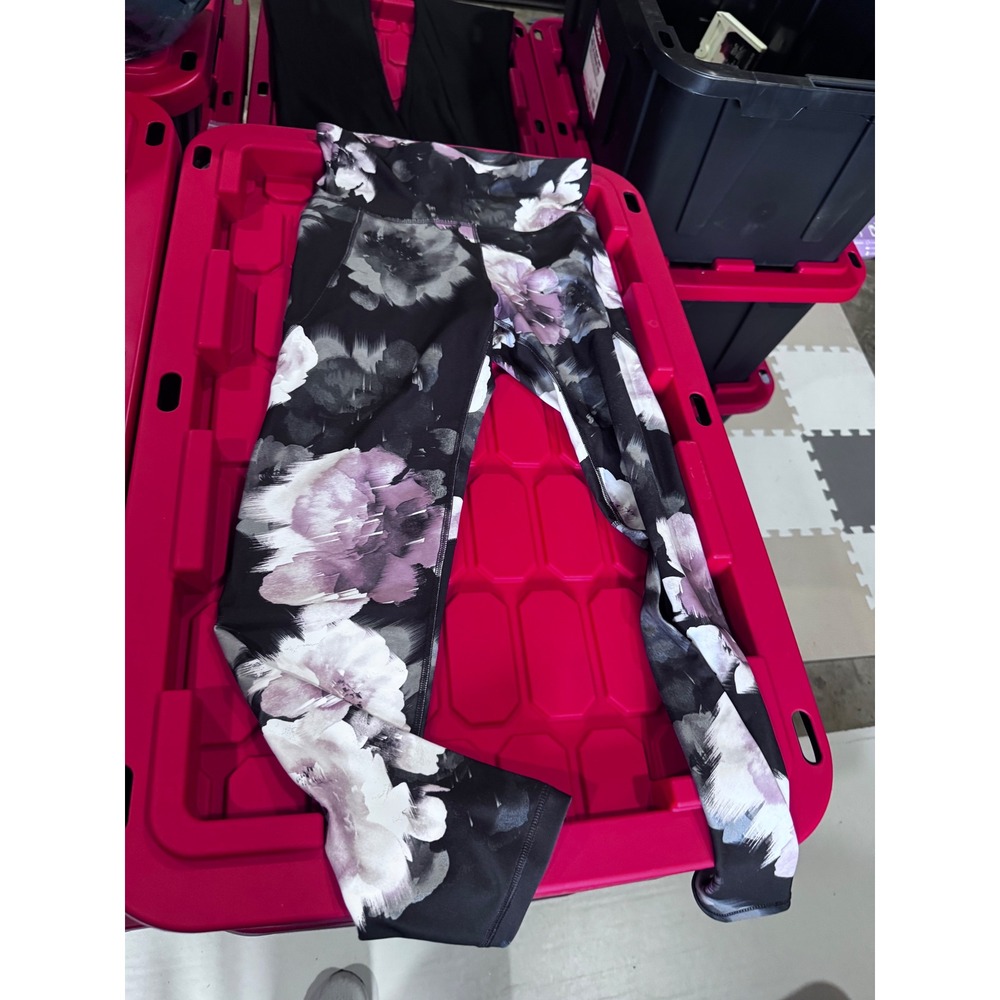 Old Navy Active Elevate Leggings Womens Medium Black Purple Floral Go-Dry Tights